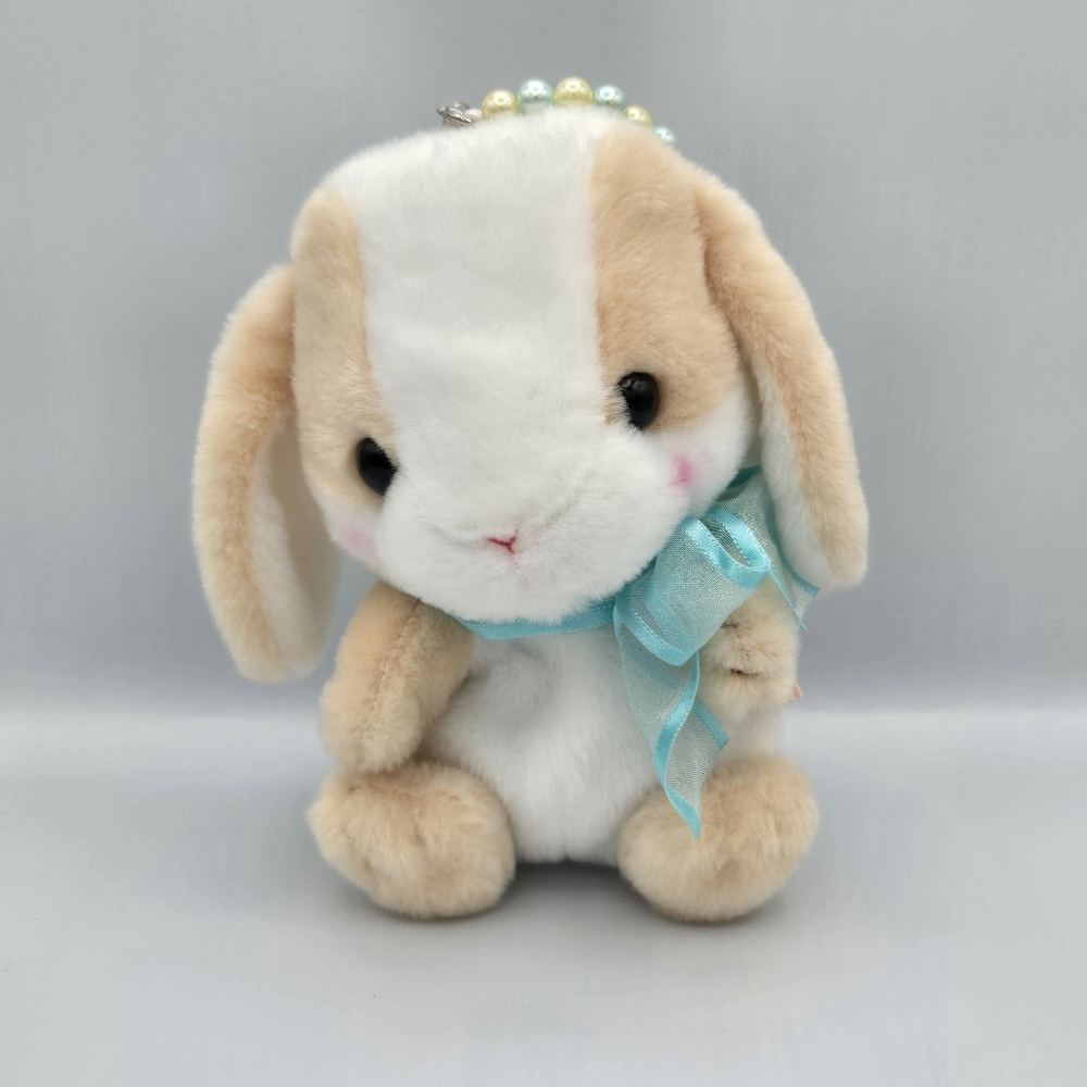 Pote USA Loppy Bunny Rabbit Tan & White Japan Plush Toy 6" Zipper Back Amuse
